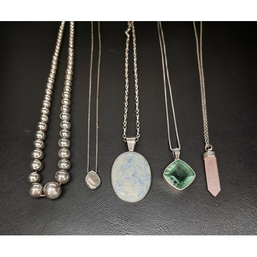 6 - SELECTION OF SILVER NECKLACES
comprising a Birks beaded necklace and a Birks Pebble pendant on a cha... 