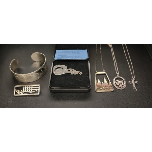 74 - SELECTION OF SILVER JEWELLERY
comprising a Tony Holland stylised bird brooch (with box); a leaf engr... 