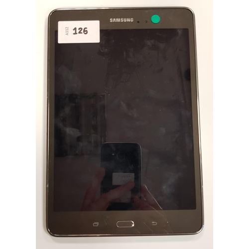 126 - SAMSUNG GALAXY TAB A 8.0
model SM-T350; serial number R52GB02T40A; NOT google account locked.
Note: ... 