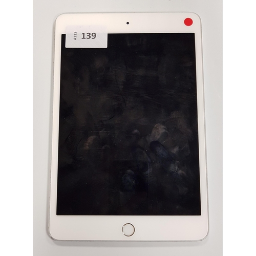 139 - APPLE IPAD MINI 4 - A1538 - WIFI  
serial number F9FS351FGHKG. Apple account locked. 
Note: It is th... 