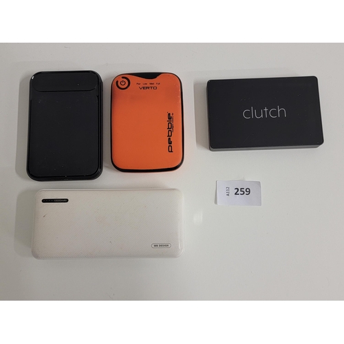 259 - SELECTION OF FIVE POWERBANKS
including Clutch, Verto, WK Design