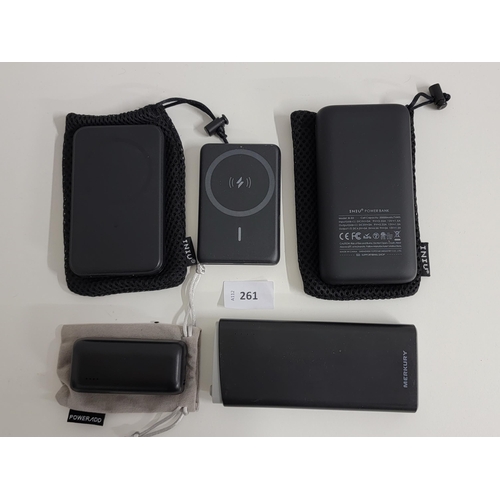 261 - SELECTION OF FIVE POWERBANKS
including Anker, Merkury, INIU,