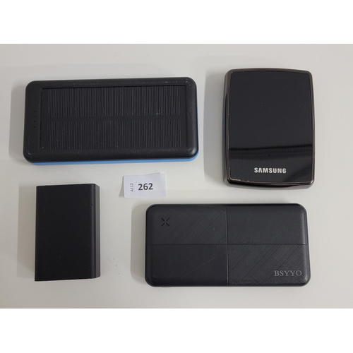 262 - SELECTION OF FIVE POWERBANKS
including Bsyyo, Juice, Samsung