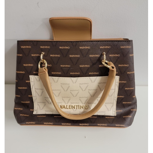 276 - VALENTINO LOGO PRINT HANDBAG
in brown and cream, with front pocket and sectioned interior