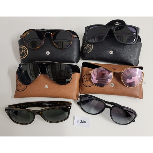 280 - SIX PAIRS OF RAY-BAN SUNGLASSES
four pairs with cases