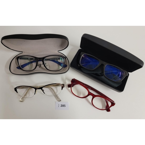 285 - FOUR PAIRS OF DESIGNER GLASSES
comprising Ray-Ban, Burberry, Dior, and Versace (4)