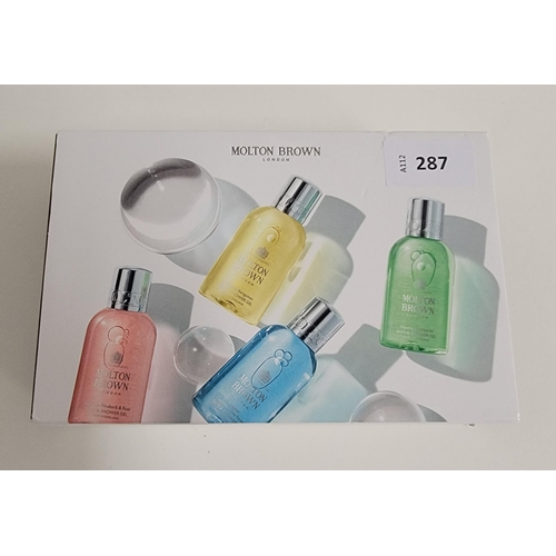 287 - NEW BOXED MOLTON BROWN FLORAL AND AROMATIC BATHING COLLECTION 
comprising delicious Rhubarb & Rose B... 