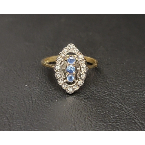 21 - ART DECO STYLE SAPPHIRE AND DIAMOND PLAQUE RING
the central three vertically set sapphires in a marq... 