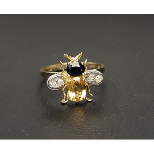 76 - CITRINE, SAPPHIRE AND DIAMOND BEE DESIGN RING
the body formed by an oval cut citrine and the head by... 