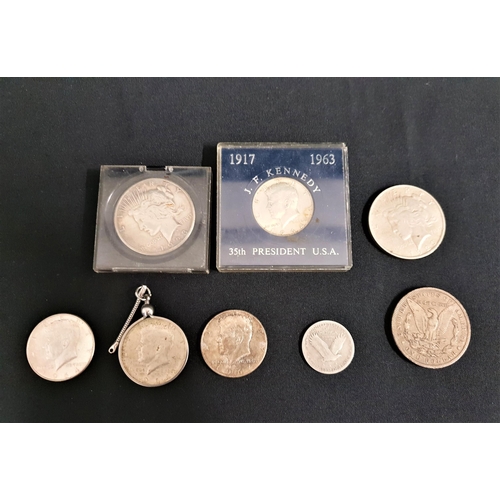 378 - SELECTION OF UNITED STATES OF AMERICA SILVER COINS
comprising two 1923 Peace Dollars, an 1887 Morgan... 