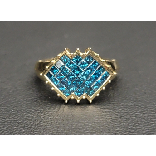 75 - BLUE DIAMOND CLUSTER DRESS RING
in shaped setting, on nine carat gold shank, ring size N