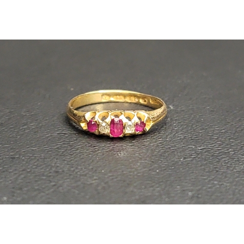 80 - GRADUATED RUBY AND DIAMOND FIVE STONE RING
on eighteen carat gold shank, ring size N and approximate... 