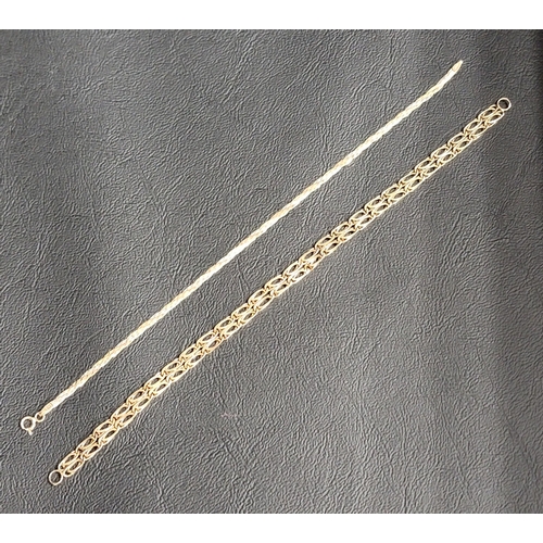 104 - UNMARKED GOLD BRACELET 
together with a nine carat three tone gold bracelet of a twisted design, tot... 