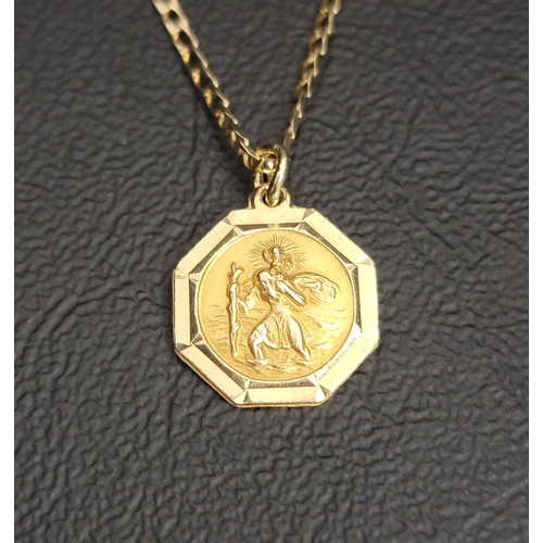 126 - NINE CARAT GOLD CURB LINK NECK CHAIN 
with a nine carat gold Saint Christopher pendant, total approx... 
