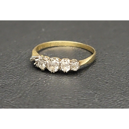 133 - GRADUATED DIAMOND RING
the four diamonds totalling approximately 0.45cts (one side stone lacking), o... 