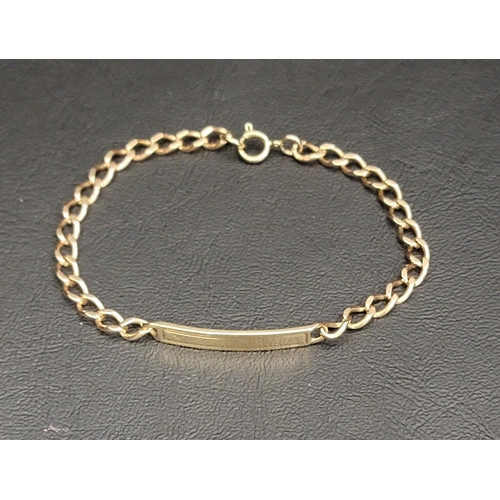 4 - NINE CARAT GOLD IDENTITY BRACELET
with no engraving to panel, approximately 8.4 grams