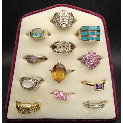 18 - GOOD SELECTION OF SILVER RINGS
including an Ola Gorie St Magnus ring, a silver gilt elephant ring, a... 