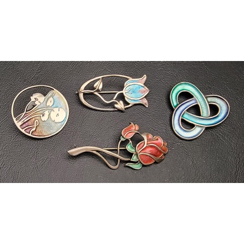 77 - FOUR ENAMEL DECORATED SILVER BROOCHES
including a Pat Cheney design for Malcolm Gray - Ortak, decora... 