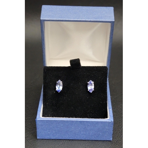 85 - PAIR OF CERTIFIED TANZANITE STUD EARRINGS
in nine carat white gold, the marquise cut AA+ tanzanites ... 