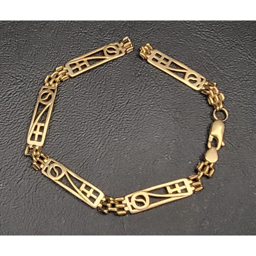 89 - NINE CARAT GOLD MACKINTOCH STYLE BRACELET
the rectangular links with pierced motif decoration, appro... 