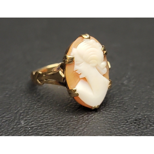 140 - CAMEO DRESS RING
the oval cameo depicting female bust in profile, on nine carat gold shank, ring siz... 