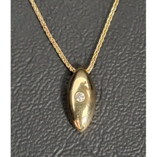 141 - FLUSH SET DIAMOND PENDANT 
in unmarked gold and on nine carat gold chain, total weight approximately... 