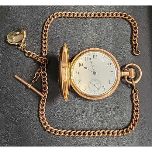 163 - GOLD PLATED WALTHAM USA POCKET WATCH
the white enamel dial with Arabic numerals and subsidiary secon... 