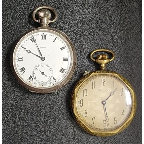 197 - TWO POCKET WATCHES
comprising a silver cased pocket watch by Nallog, the white enamel dial with Roma... 