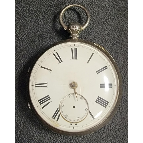 198 - VICTORIAN SILVER CASED POCKET WATCH
the white enamel dial with Roman numerals and subsidiary seconds... 