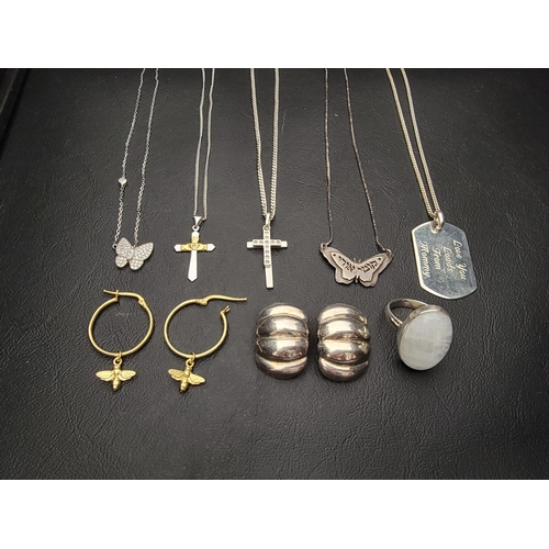 9 - SELECTION OF SILVER JEWELLERY
including CZ set pendants on chains, bee decorated and other earrings,... 