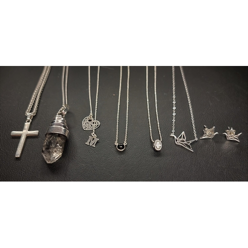 68 - SELECTION OF SILVER JEWELLERY 
including a necklace and matching earrings with linear crane decorati... 