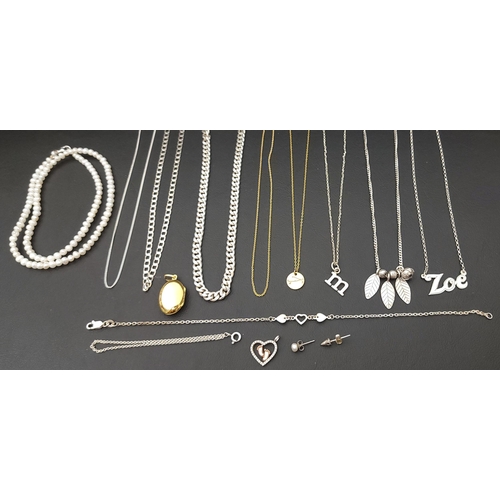 189 - SELECTION OF SILVER JEWELLERY
including neck chains, an engraved locket, a foliage motif necklace, f... 