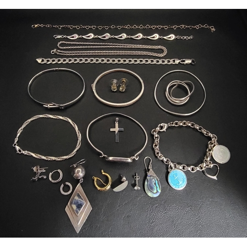 195 - SELECTION OF SILVER JEWELLERY 
including diamond and citrine earrings, a mother-of-pearl set bangle,... 