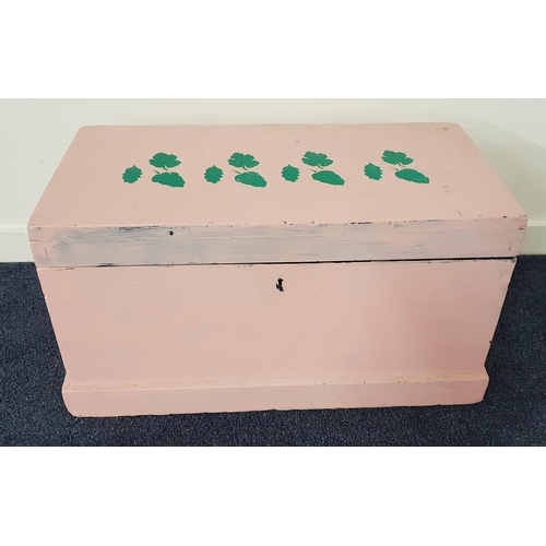 418 - PAINTED PINE TRUNK
with a lift up lid and side carrying handles, 76cm wide