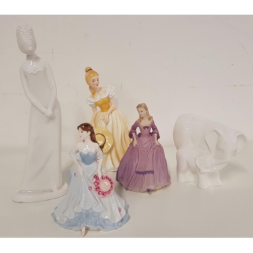 212 - THREE COALPORT FIGURINES
Tender Moment, 11cm high, Beau Monde Christine, 14.5cm high, and Debutantes... 