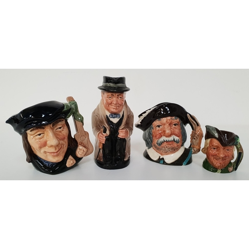 232 - FOUR ROYAL DOULTON CHARACTER JUGS
including Winston Churchill, 14cm high, Scaramouche D6561, 10.5cm ... 