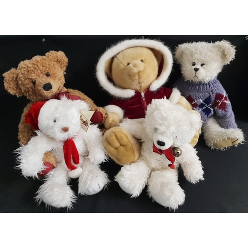 361 - SELECTION OF FIVE TEDDY BEARS
comprising a Chad Valley Winter Woolies 2002 with a burgundy jacket, 4... 