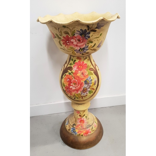 191 - POTTERY JARDINERE AND STAND
with a wavy rim and a shaped bulbous stand, decorated with flowers, 71cm... 