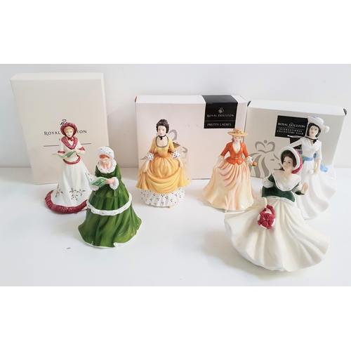 203 - SIX ROYAL DOULTON FIGURINES
comprising Margaret, HN4927, 18cm high, Autumn Stroll, HN4588, 16cm high... 