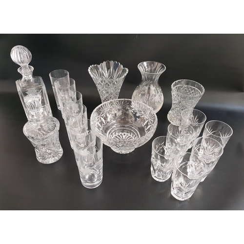 221 - MIXED LOT OF GLASSWARE
including a cut glass decanter and six matching tumblers, shaped decanter, tw... 