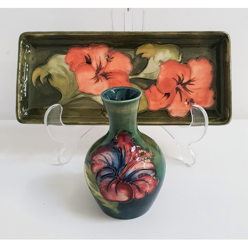 227 - MOORCROFT POTTERY PEN TRAY
decorated with a green ground and hibiscus flowers, 20.5cm long, together... 