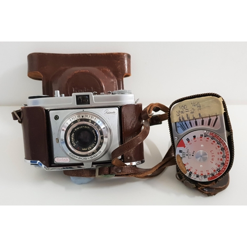 307 - KODAK RETINETTE CAMERA
with a Schneider Kreuznach 45mm lens, light meter and a worn brown leather ca... 