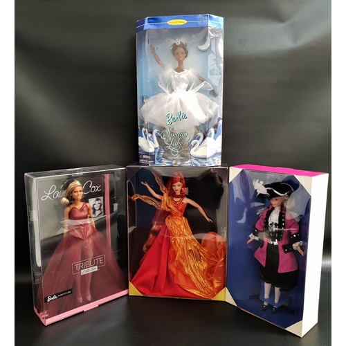 395 - FOUR BARBIE DOLLS
comprising Laverne Cox, George Washington for FAO Schwarz, Dancing Fire and the Sw... 