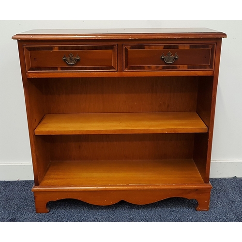 492 - YEW SIDE CABINET
with a moulded top above two frieze drawers with two shelves below, 75.5cm x 76cm