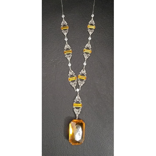 63 - ART DECO CRYSTAL SET PLATINON NECKLACE
set with clear and light amber coloured crystal, in Platinon