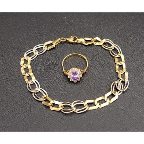 99 - TWENTY-TWO CARAT GOLD TWO-TONE BRACELET 
with a small twenty-two carat gold cluster ring, approximat... 