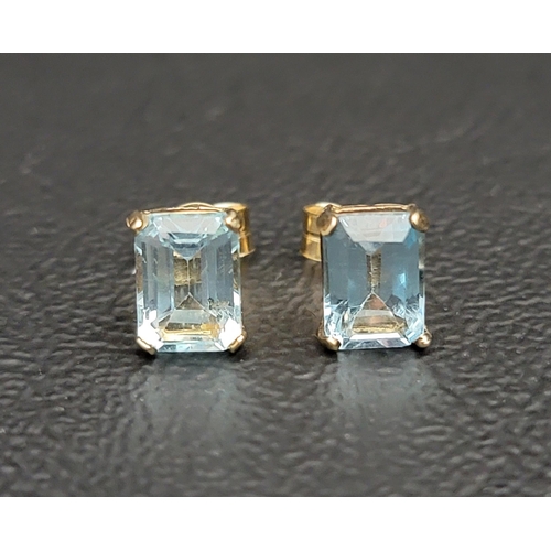 108 - PAIR OF AQUAMARINE EARRINGS
the emerald cut gemstones on each approximately 0.75cts (1.5cts in total... 