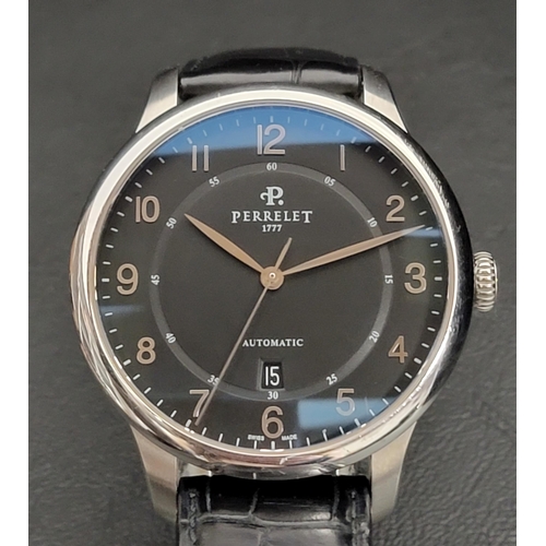 132 - GENTLEMEN'S PERRELET FIRST CLASS ANTHRACITE DIAL AUTOMATIC WRISTWATCH 
the black dial with Arabic nu... 