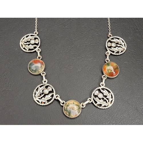 143 - JOHN HART IONA SILVER NECKLACE
with alternating polished agate stones and pierced thistle links, on ... 