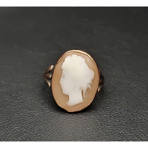 135 - CAMEO DRESS RING
the shell cameo depicting a female head in profile, on nine carat gold shank, ring ... 